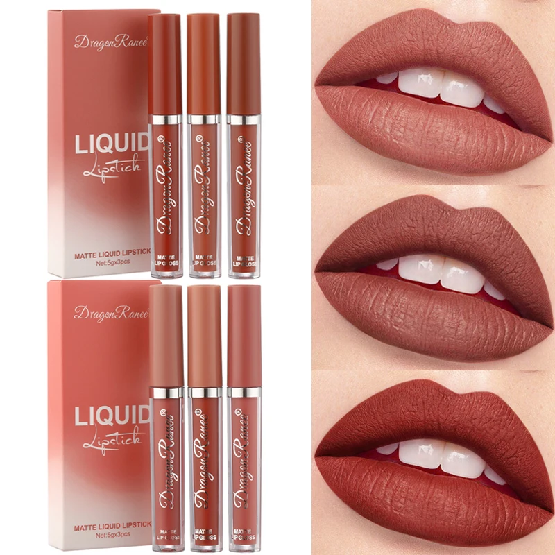 3 قطعة معجون الفول لون أحمر الشفاه مجموعة الحليب البرتقالي ماتي ملمع الشفاه عدة طويلة الأمد لون الشفاه الوردي مقاوم للماء مستحضرات التجميل ماكياج #6