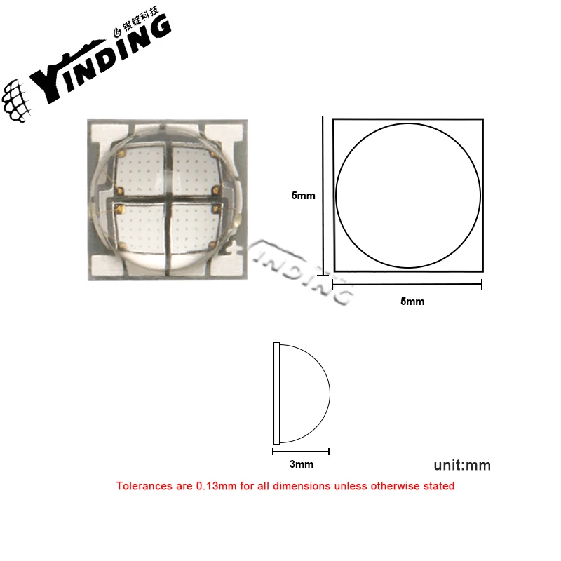 1PCS YINDING XML 2 lamp bead purple light R6UV50-X1-LG45 365NM 5050 LED chip is used for UV curing, sensor lights, etc.