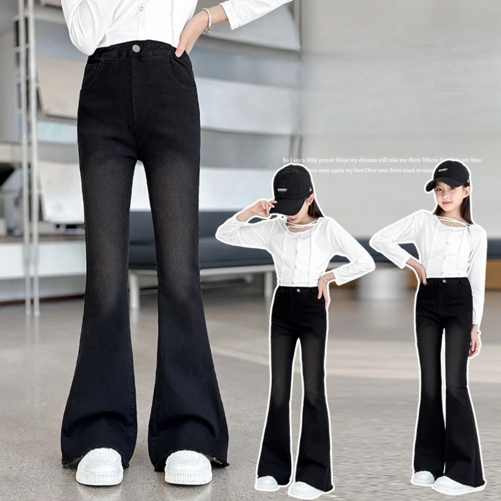 Girls' Jeans For Spring And Autumn, New Style With Flared Edges, slim fit Pants Suitable For Girls Aged 6-15