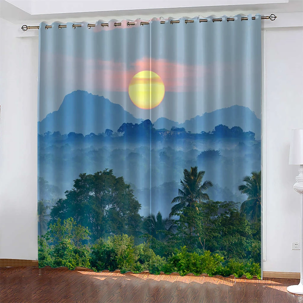 

Sunset Print Curtain Landscape Decoration Biparting Open Blackout Curtain Cortina De Sombra Bedroom Living Room Curtain カーテン