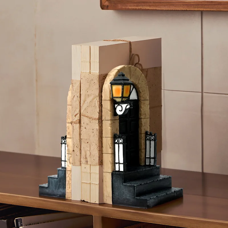 

2pc Door Book End Art Decor Bookends Home Decorative Book Holder Stoppers With Light Office Library School Bookshelf Ornaments