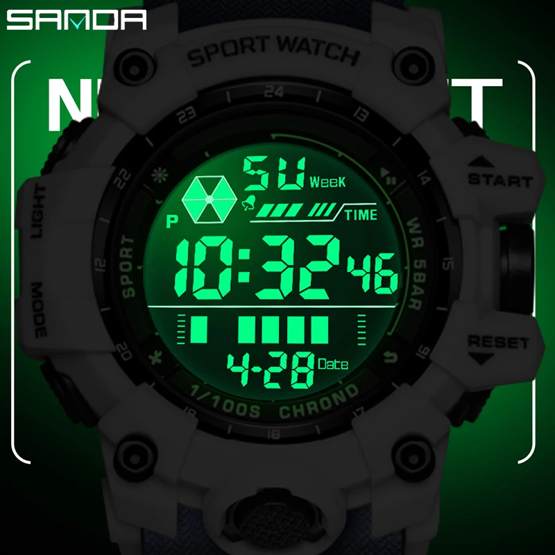 SANDA New Electronic Watches Men Outdoor Sports Waterproof Watch Fashion Simple LED Night Light Multifunctional Watches For Boy