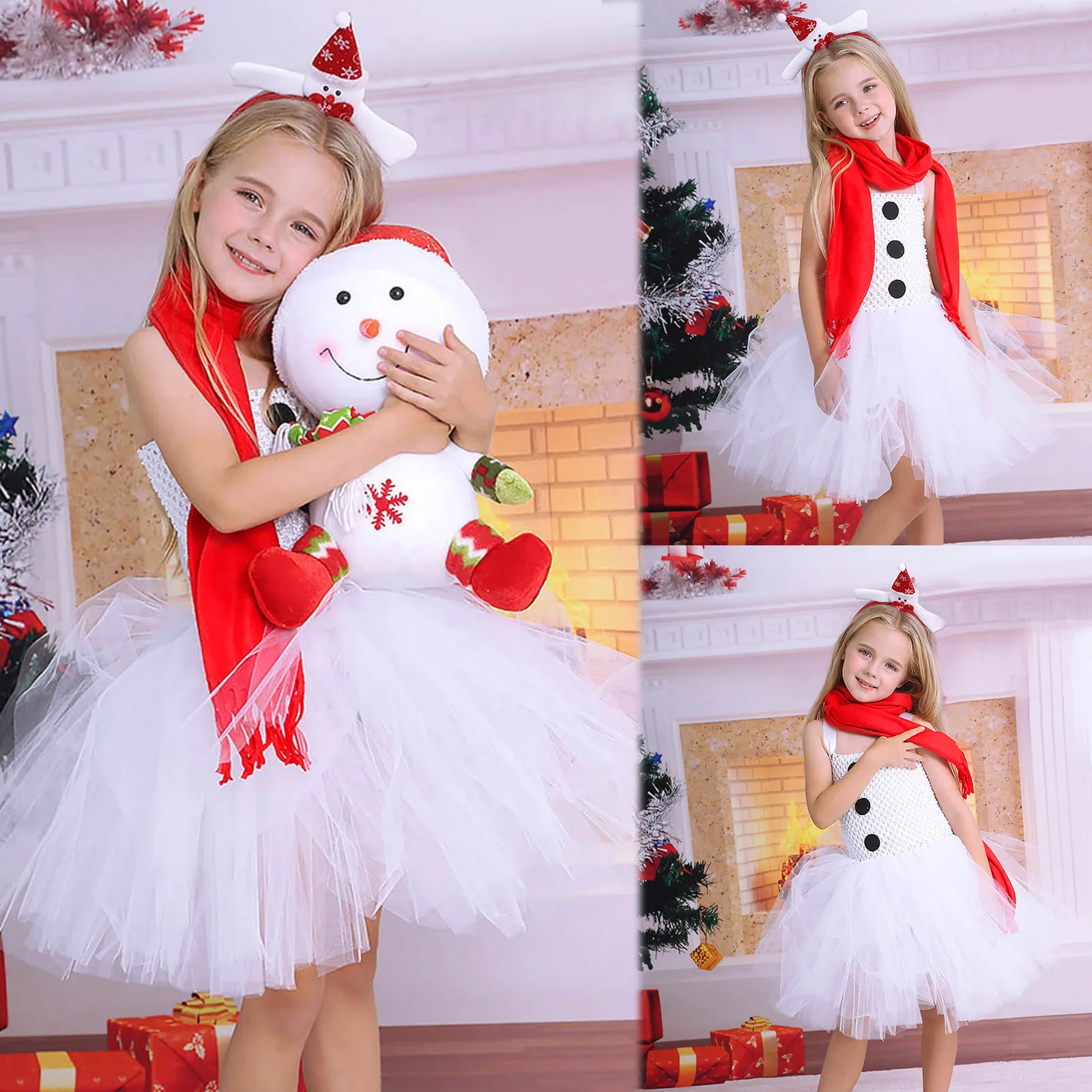 

New Cosplay Christmas Costume Kids Princess Dresses Girls Snowman Dress Up Tutu Children's Holiday Show Clothes 3-12 Years Old