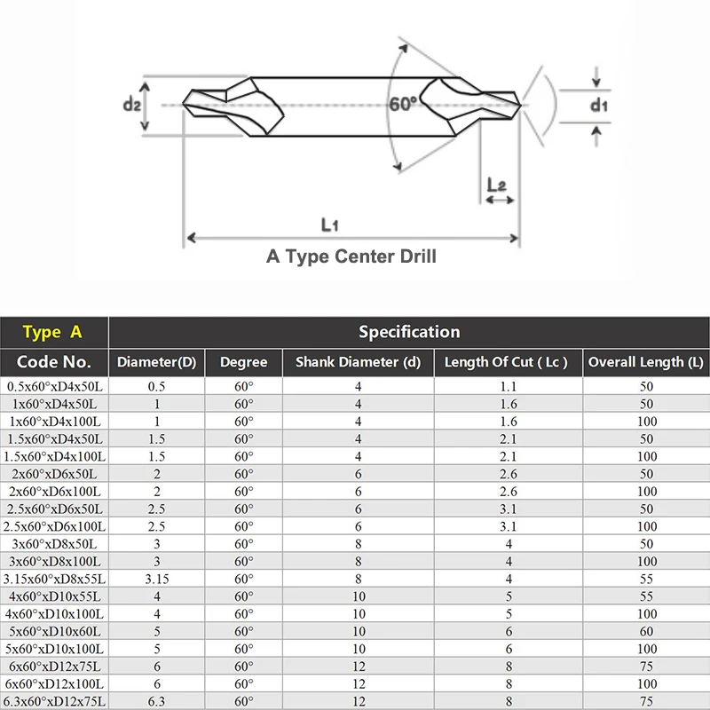 YZH Carbide Center Drill HRC55 Double-head Fixed-Point Drill Countersink Chamfer Bit A / B Type Dia 0.5 1 1.5 2 2.5 3 3.15 4 5 6