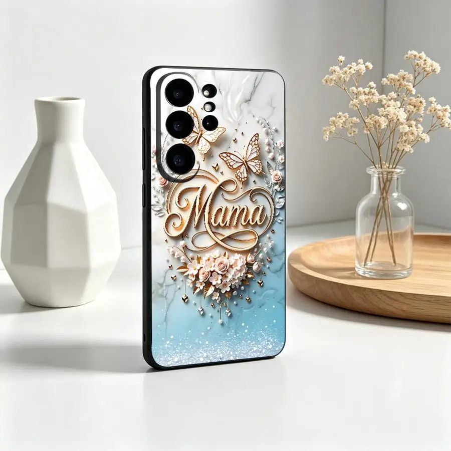 Butterfly Letter Mom Case for Samsung Galaxy S26 Ultra S21 FE S26+ S25+ S24 S23 S24+ Note 20 8 9 10 S20 Phone Cover S10 S9
