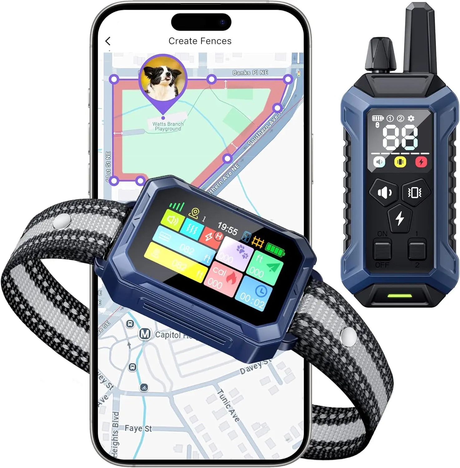 

Беспроводной GPS-ошейник для дрессировки собак с пультом ДУ и бесплатным приложением, регулируемый радиус действия электронной ограды 82-7000 футов, 3 режима тренировки