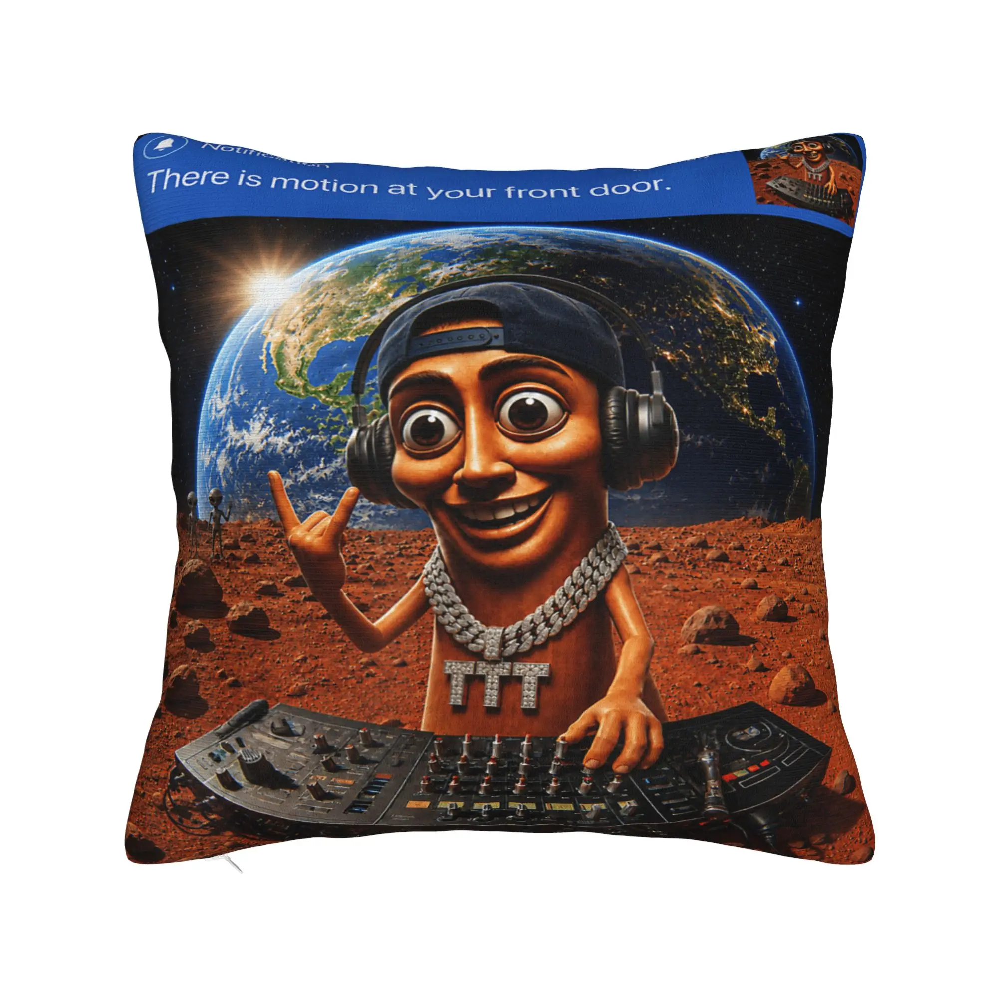 There is Motion at Your Front Door Tung Tung Sahur Space DJ Pillow Case  Vintage Pillow Cover Pillowcases For Sofa Home Decor