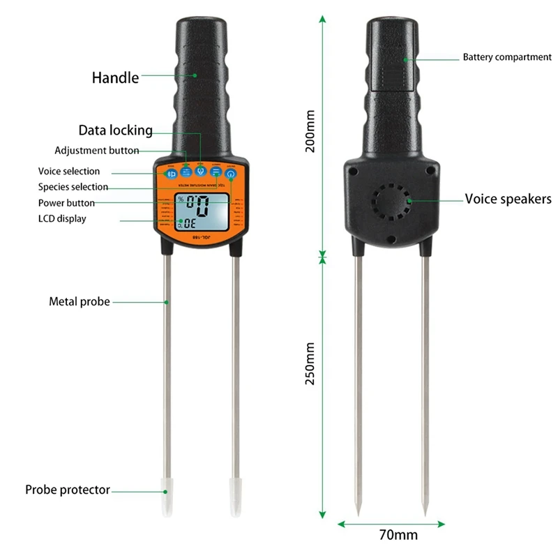 곡물 수분 계량기 디지털 습도 테스터, 습도계, 옥수수, 밀, 쌀, 콩에 JGL-188 사용, 2X