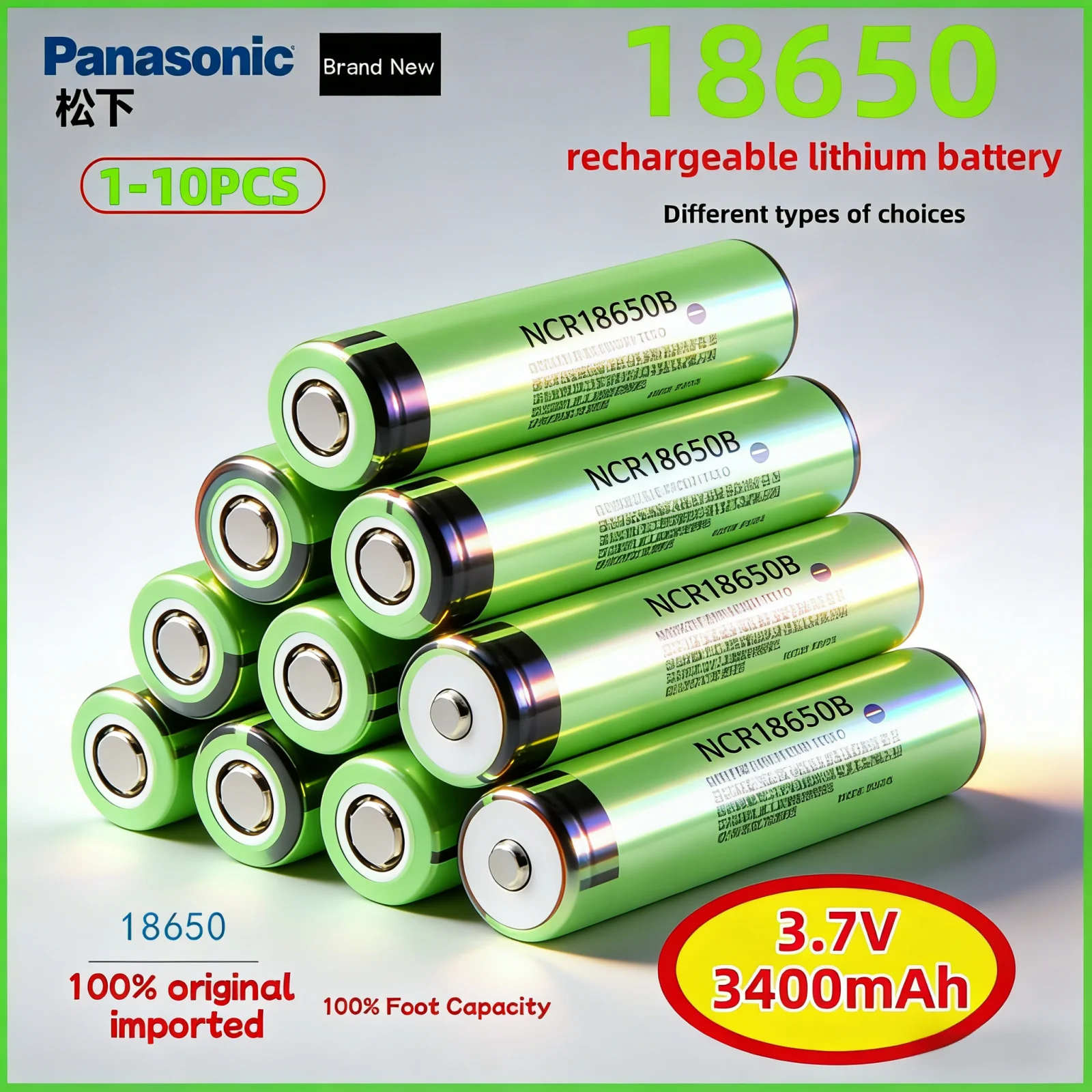 

Original Panasonic NCR18650B 3400mAh 3.7V Lithium ion Battery High Drain Rechargeable for Flashlight Power Tool Headlamp DIY