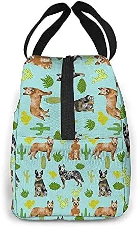 Lunch Bag Australian Cattle Dog Blue And Red Heelers Cactus Blue Tint Lunch Box Insulated Bag Tote Bag For Men/Women Work Travel