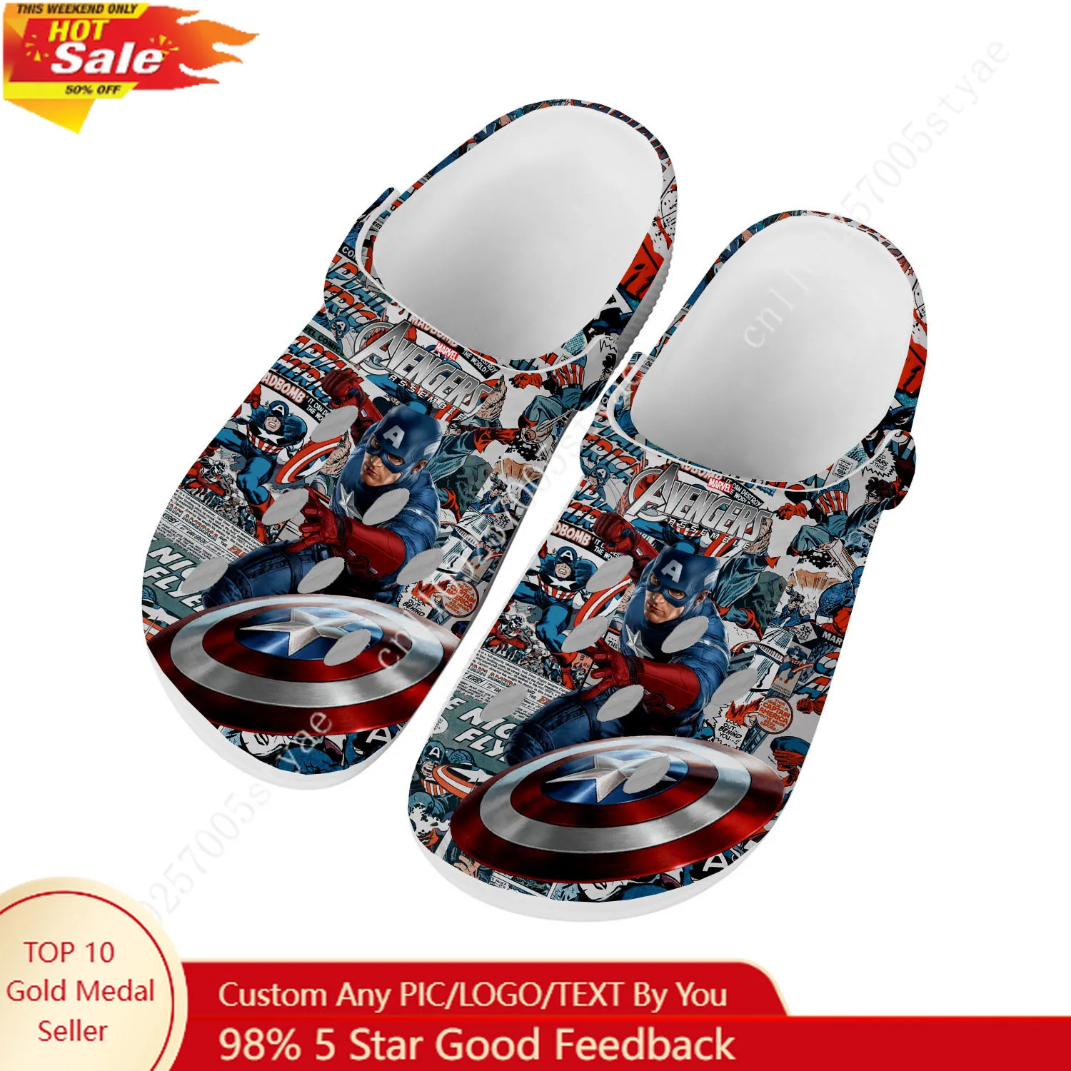 

Captain America Steve Rogers Sandals Mens Women Water Shoes Home Garden Clogs Custom Made Beach Bath Breathable Hole Slippers