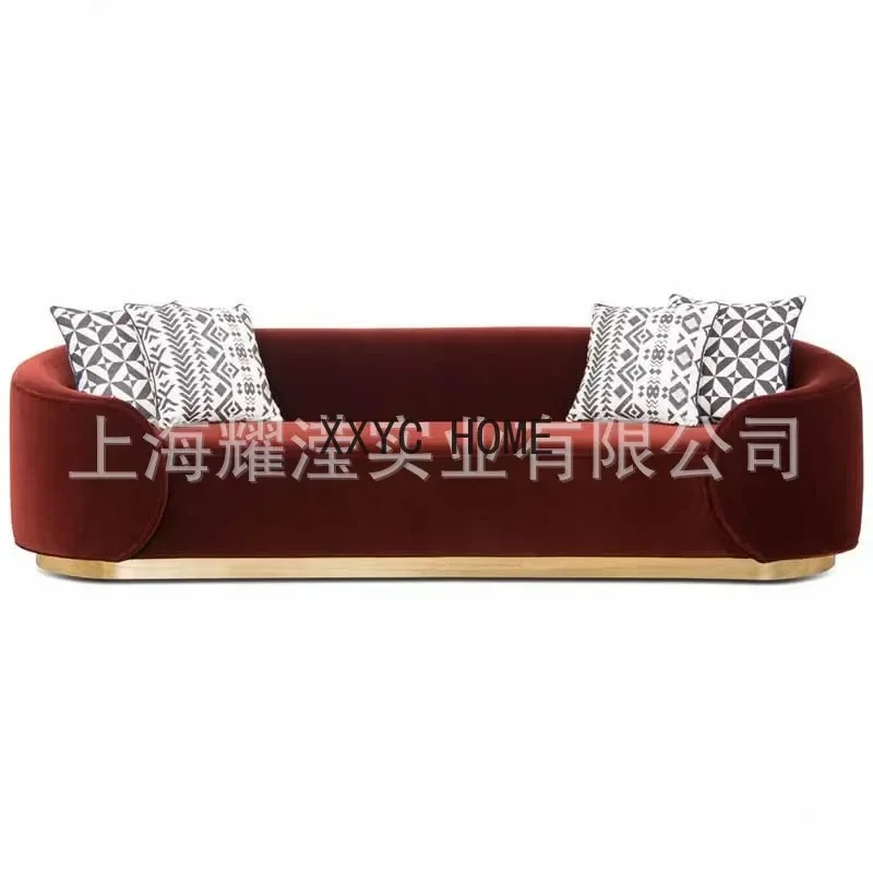 Metal bottom frame flannel casual three-person sofa