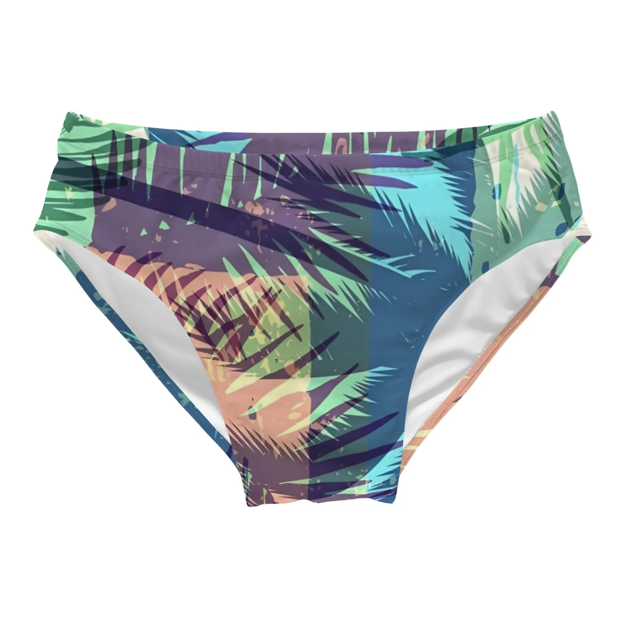 Retro Vacation Style Tropical Jungle Print Men's Swimming Trunks Happy Surfing Beach Vacation Shorts Soft Comfortable Swimsuit