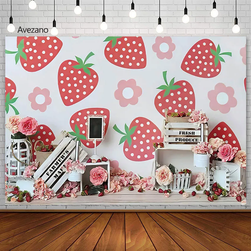 Avezano التصوير خلفية زهرة الفراولة الوليد فتاة عيد ميلاد صورة كعكة سحق الخلفيات للصور استوديو فوتوزون