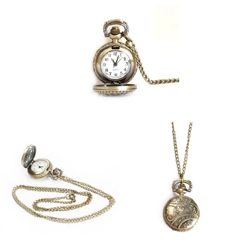 Pocket Watch Women Men Pocket Watch Vintage Small Size Lotus Hollow Out Quartz Clock Necklace Chain Man Watch Watch On Chain