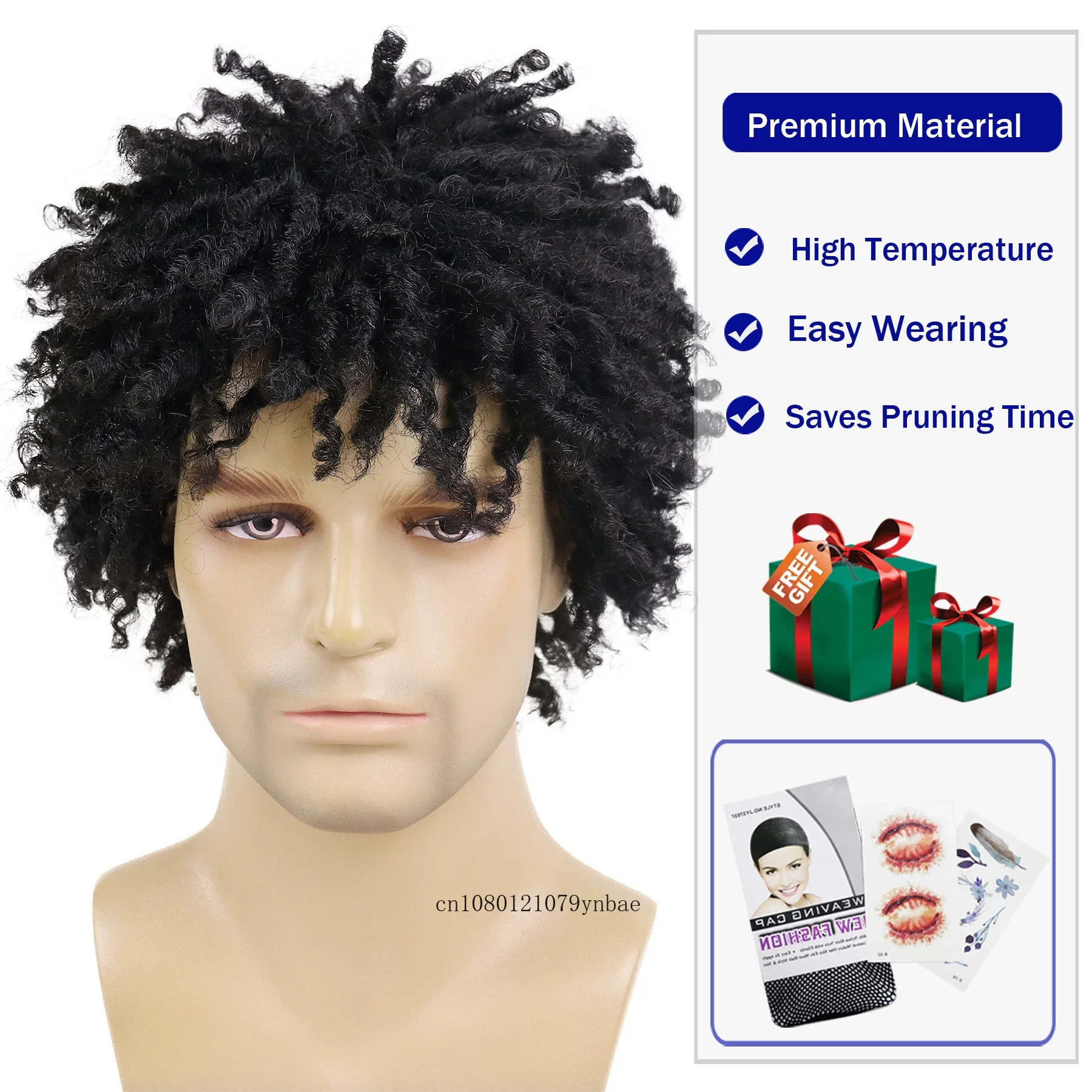 Synthetic Dreadlock Wig for Men Male Braided Black Wigs Locs Crochet Twist Hair Afro Curly Wig Hip Hop Rock Daily Costume Party