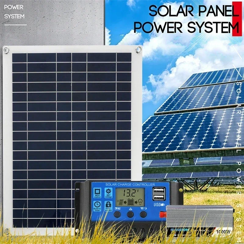 18V 50W Solar Panel+Controller+800W/1000W Inverter 12V/24V Solars Panels System Battery Charger Kit Complete Power Generation