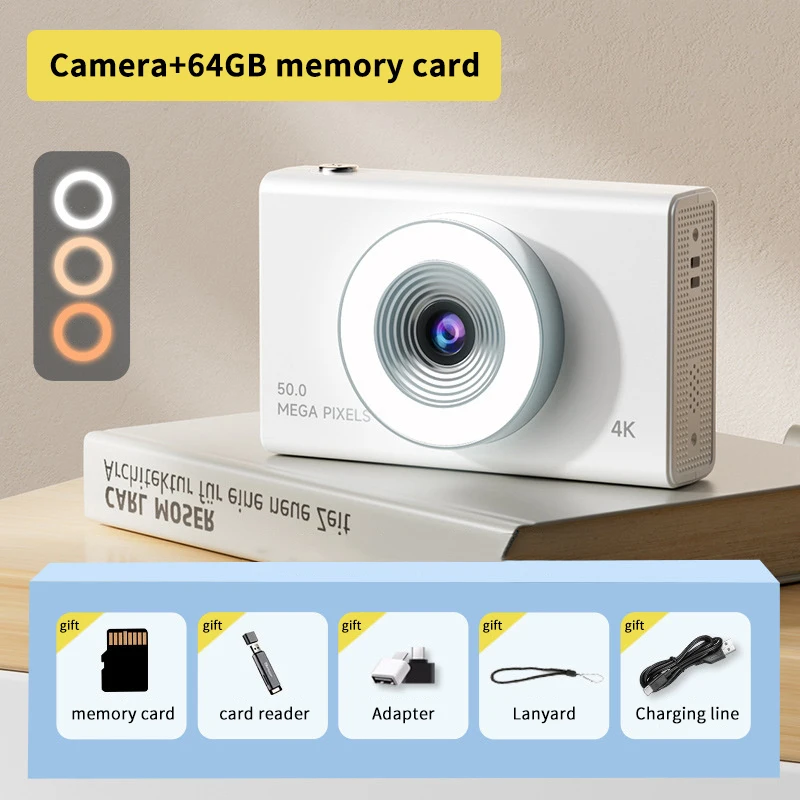 Цифровая камера 4K CCD с заполняющей подсветкой, 50 миллионов пикселей, ретро-камера с автофокусом для студентов, путешествий, 2,4-дюймовый экран Type-C