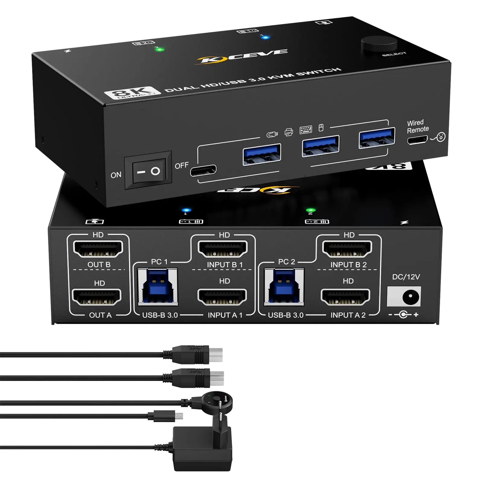 USB 3.0 KVM Switch 3/2/1 Monitor 2 Computer 8K@60Hz 4K@144Hz,HDMI KVM Switch Triple/Dual Monitor for 2 Computer Share 4 USB 3.0