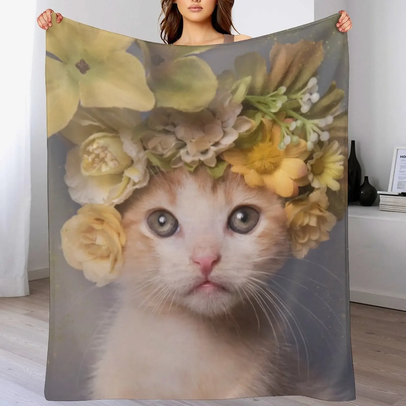 Flower Power, Bull the Kitten Throw Blanket Anti Shedding Soft Fuzzy Blanket for Home