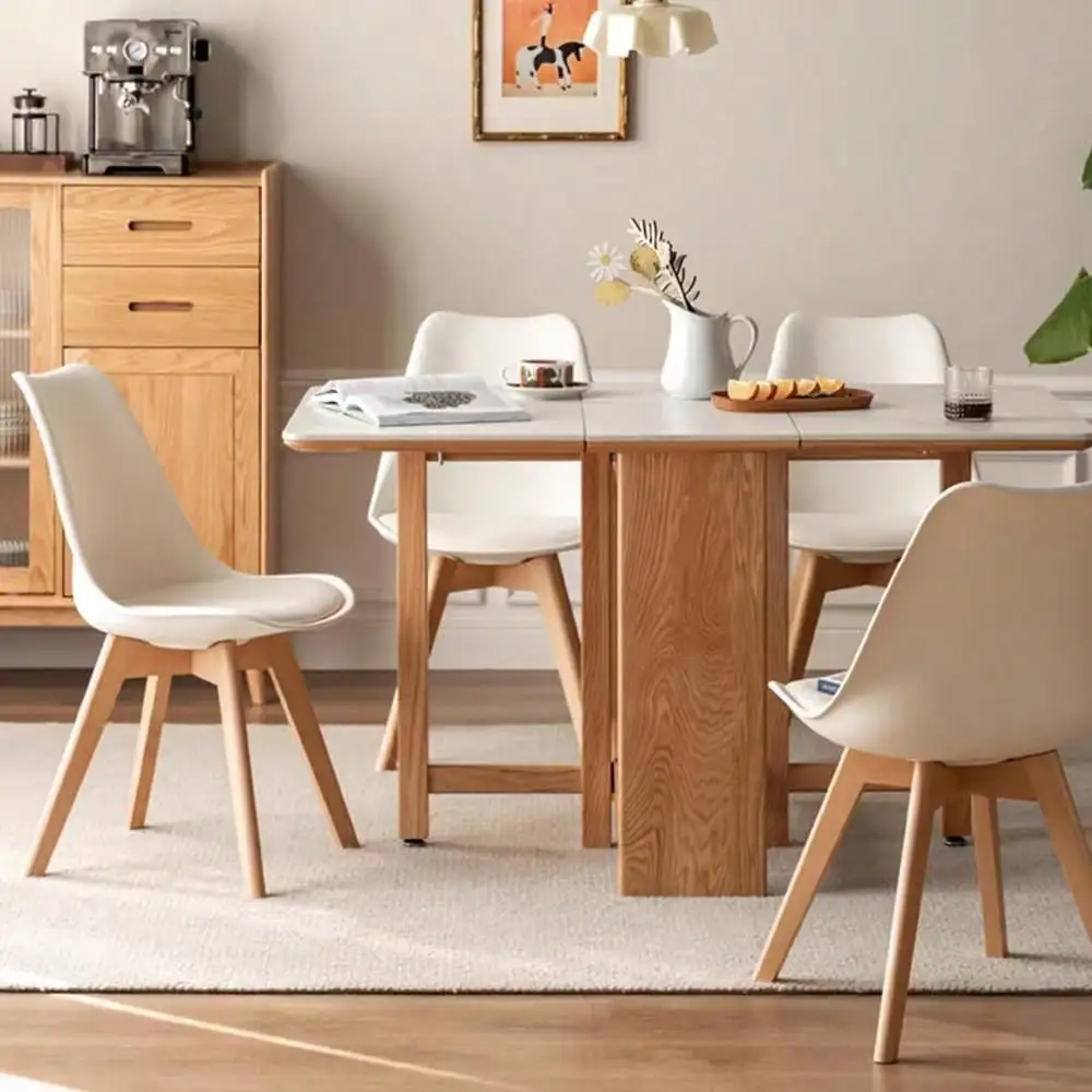 White Set Of 2 Mid Century Modern Dining Chairs, Plastic Shell Lounge Side Chair With Soft Padded Cushion And Wooden Legs For Dining Room Living Room Bedroom Kitchen Apartment