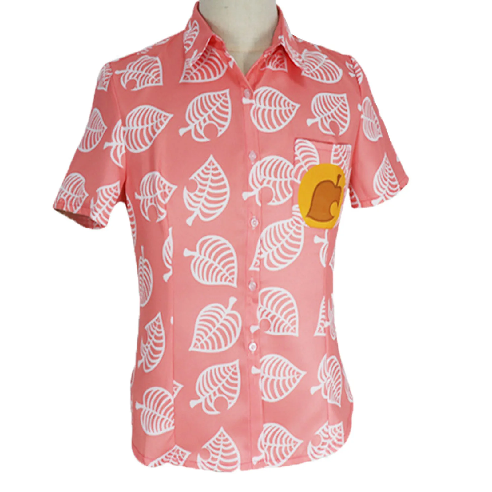 유니섹스 Animal Nook Tom Shirt 성인 리프 프린트 코스프레 의상 반소매 버튼 업 탑