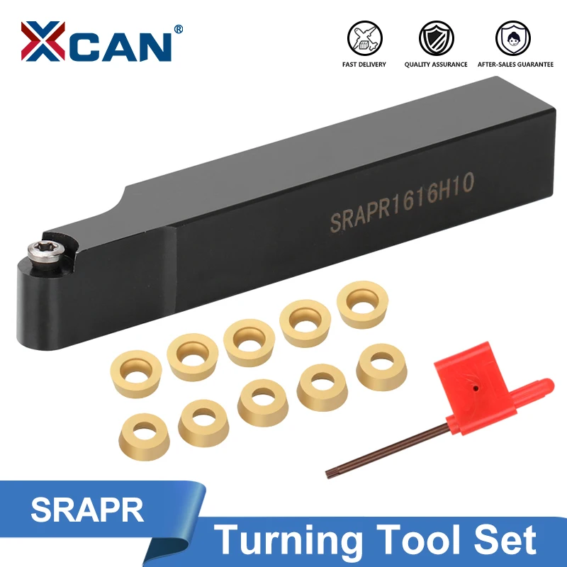 

XCAN SRAPR Turning Tool Holder SRAPR1616H10 SRAPR2020K10 with 10pcs Indexable Carbide Insert CNC Lathe Cutting Tool