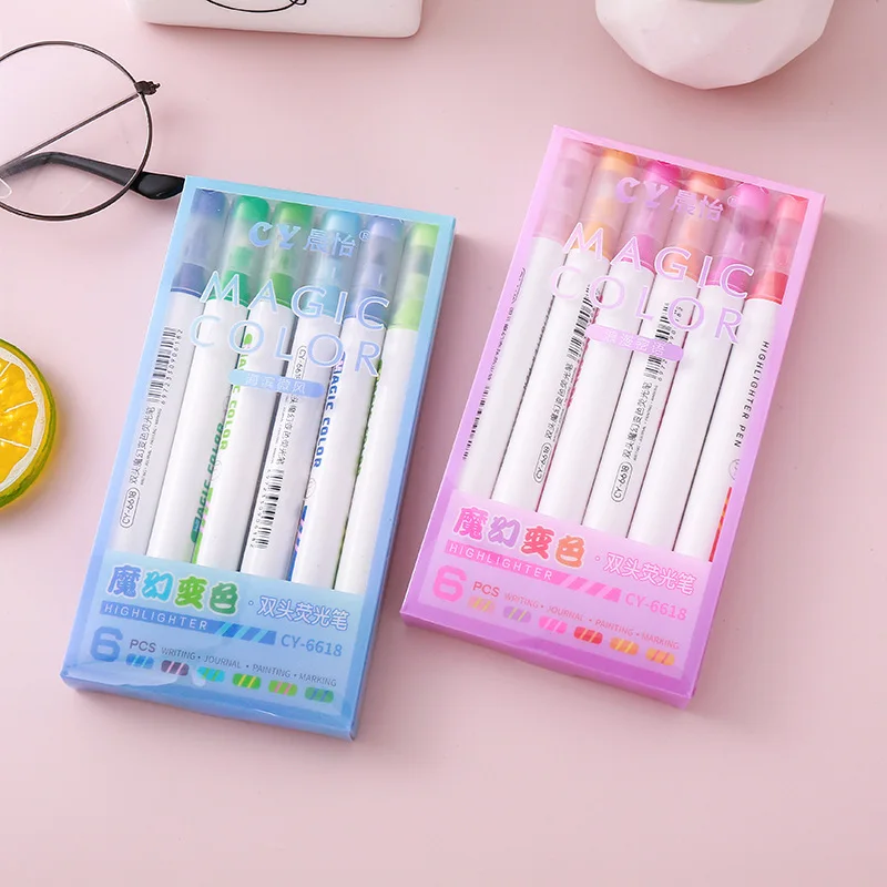 36 pcs/lot Creative Highlighter Pen Cute Double headed Drawing Marker Pens Fluorescent PenOffice School Supplies