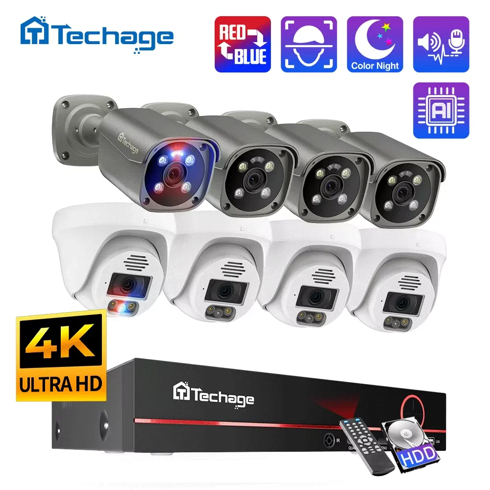 

Techage 8CH Ultra HD 4K 8MP POE Security Camera System Face Detection Two-way Audio Indoor & Outdoor Surveillance Kit CCTV Video