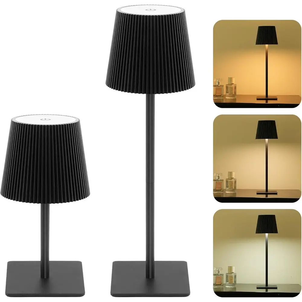 

Набор из 2 беспроводных настольных ламп, аккумулятор 6000 мАч, регулируемая высота, водонепроницаемые, сенсорное управление, 3 уровня яркости для дома, офиса, т.д.