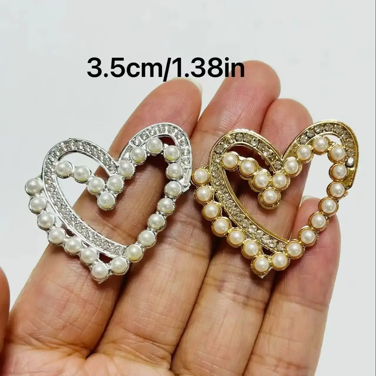 20Pcs Mixed Golden Silver Full Diamond Pearl Hollow Heart Resin Junk Phone Case Decoration Charms Handmade Hairpin Crafting Part