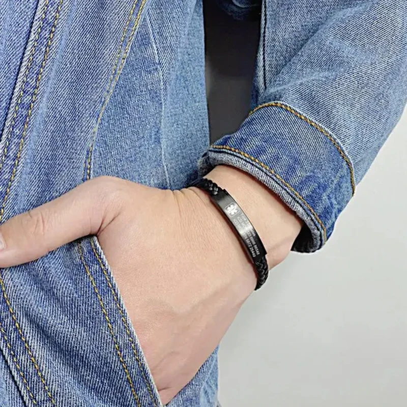 Custom Medical Alert Bracelet for Men Engraved Emergency ID Bracelet with Name & Phone Number Medical Gift for Him, Dad, Husband