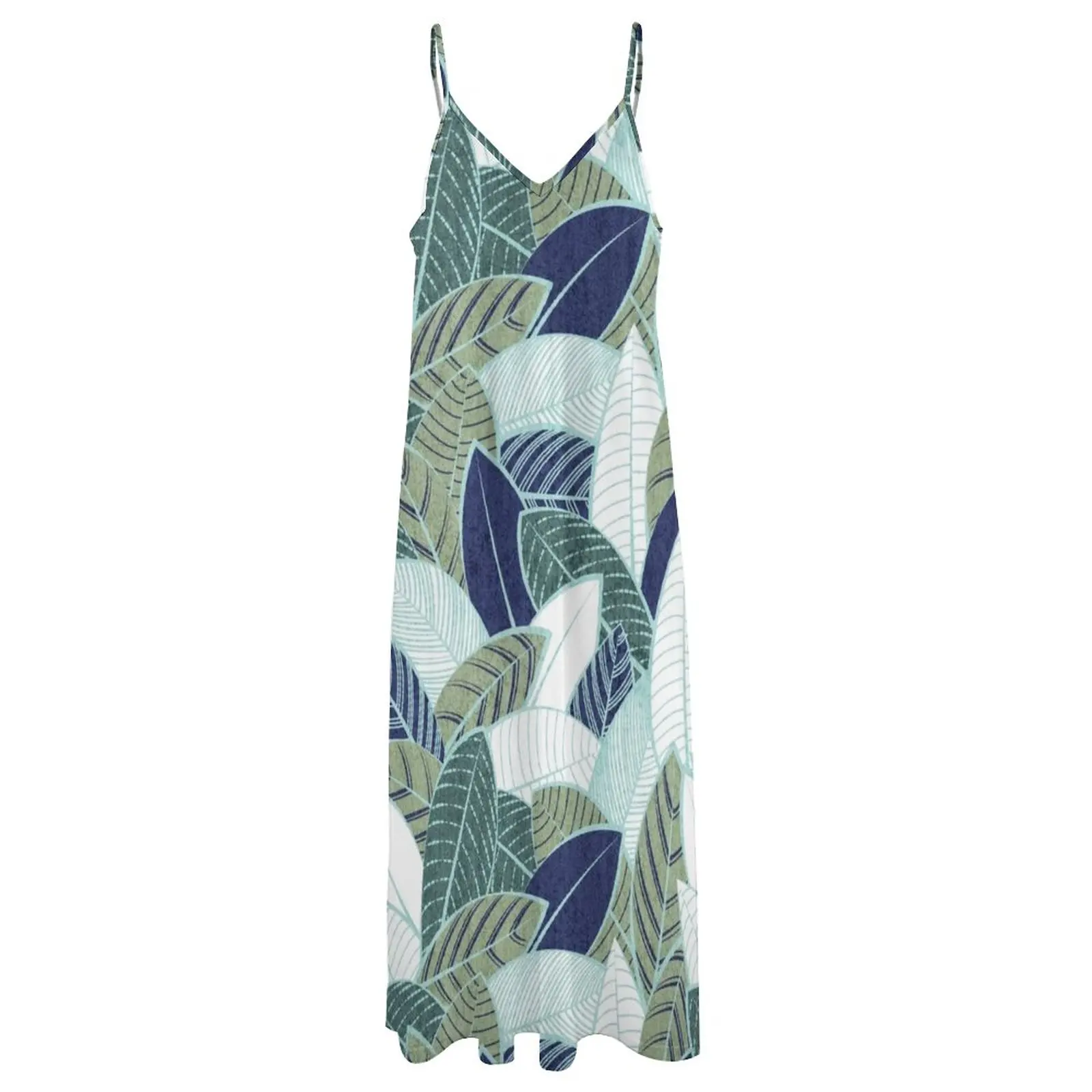 Leaf wall // navy blue pine and sage green leaves mint lines Sleeveless Dress summer dress for women 2023 dresses for woman 2023