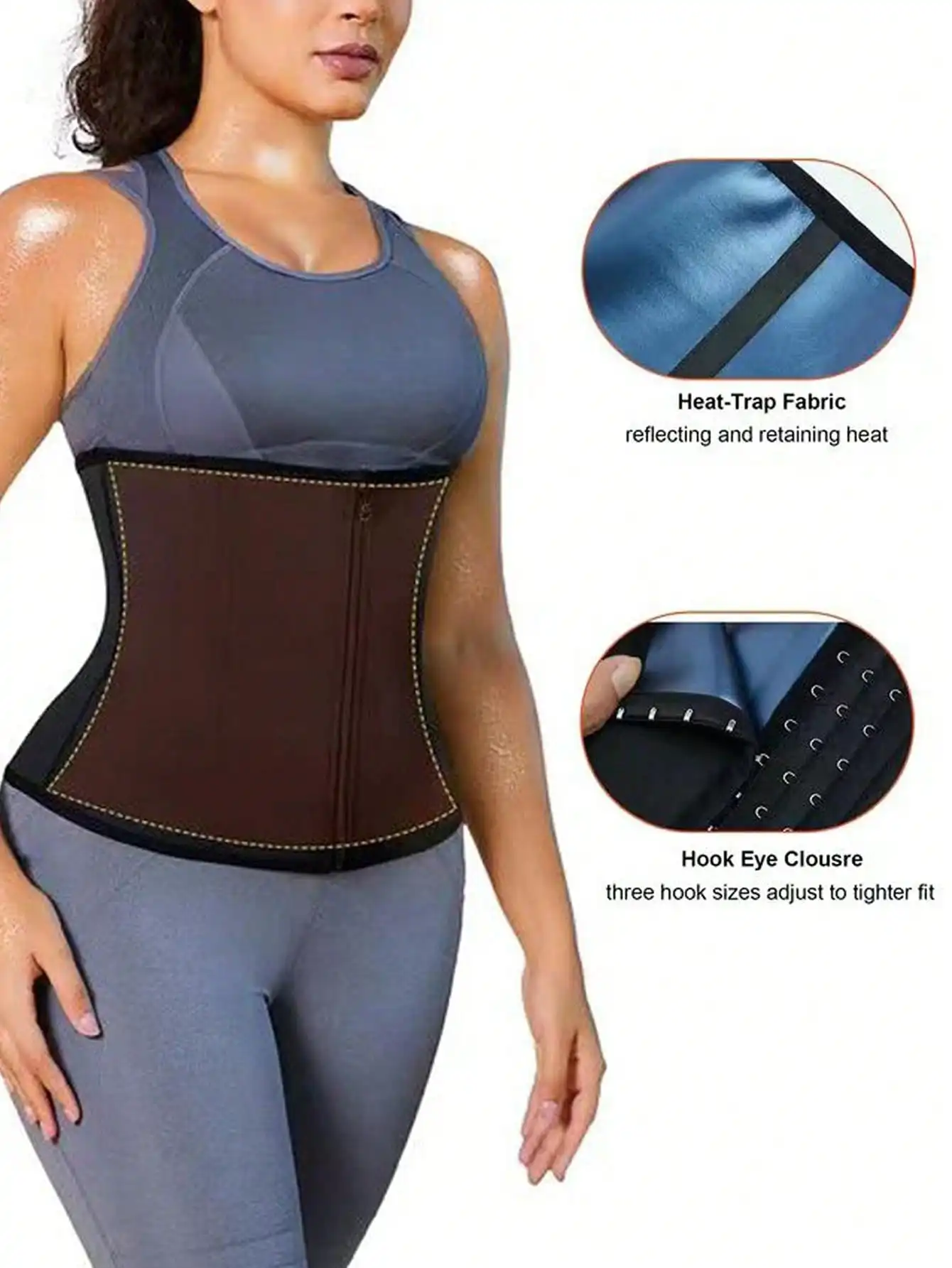 Women's Fitness Yoga Waist Trainer with 3-Row Hooks & Zipper, Sweat-Inducing Waist Shaping Belt, Abdominal Tightening Sports Wai
