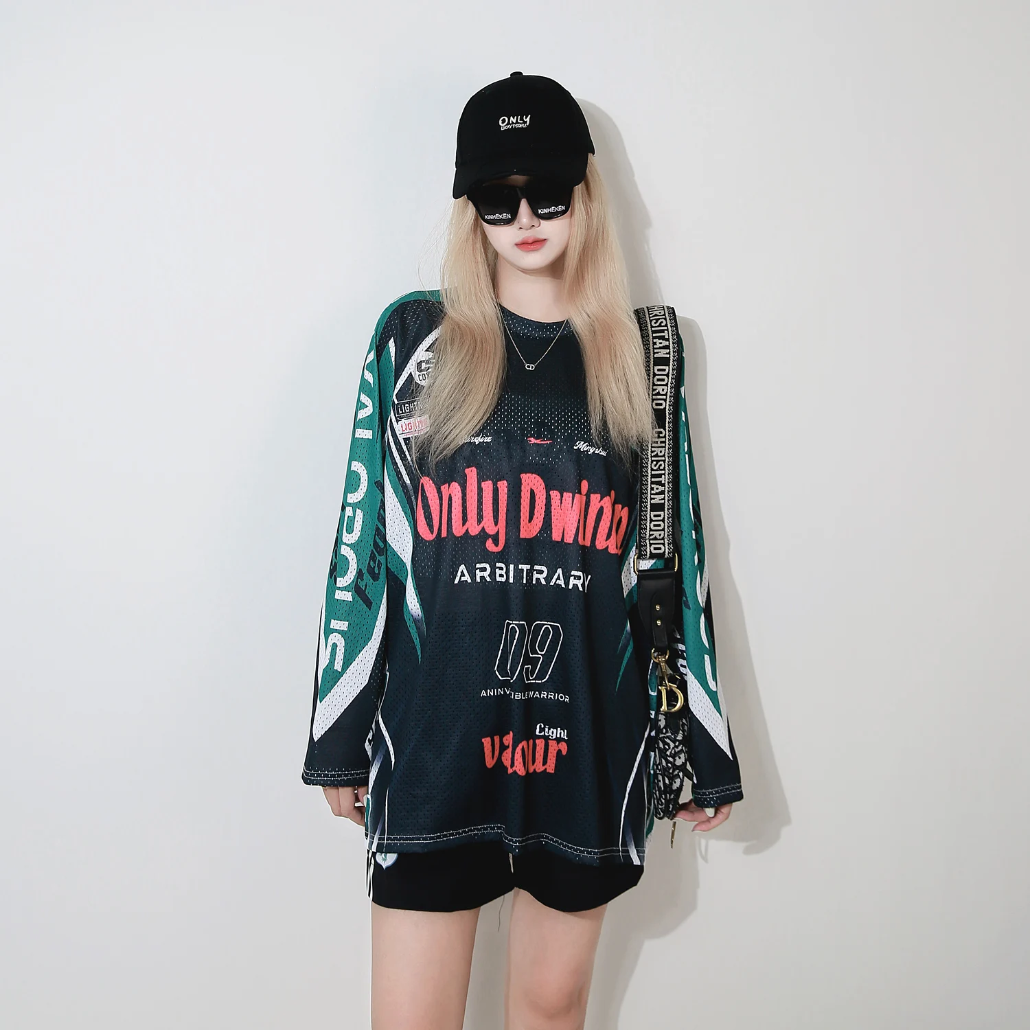 

Loose Fit round Ne ort Sve Long Sve T-irt Women's Summer Casual Wear Breathable Cotton Printed Top Faionable Bla