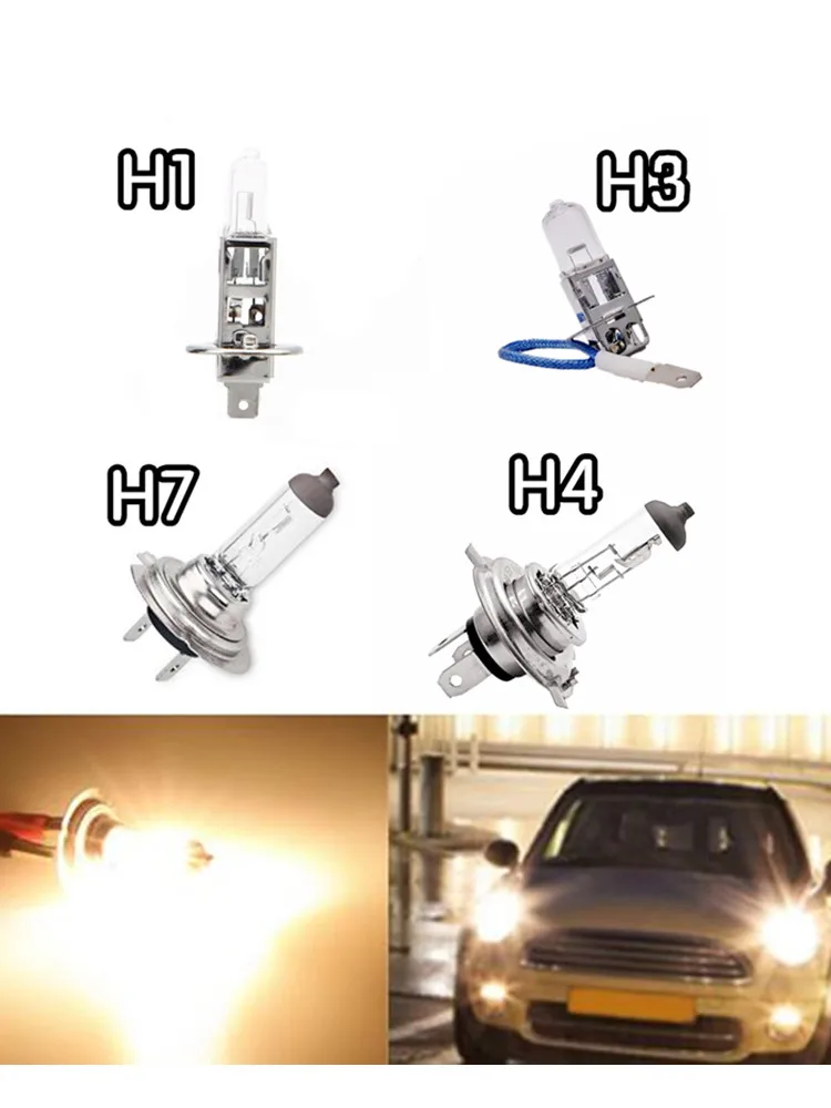 Ampoules halogènes de voiture H1 H3 H4 H7, 2 pièces, 12v 55w HB2 9003, feux antibrouillard hi/lo, 2300K, source de lumière de phare jaune chaud