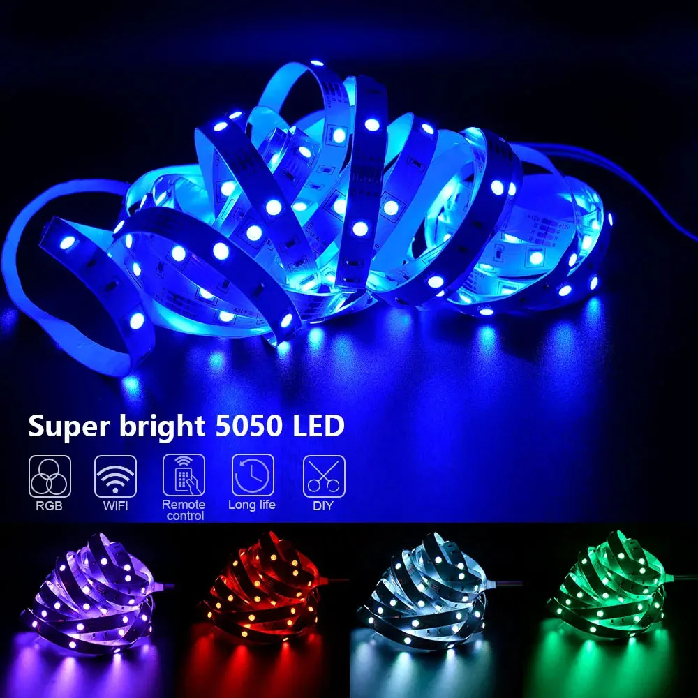 USB 포함 LED 스트립 조명, TV 배경, 게임방 장식, 분위기 조명에 적합, 5V, 1M, 30LED