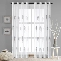 Bicolor Leaves Embroidered Transparent White Tulle Curtains For Living Room Veil Fashion Sheer Curtain Home Decor