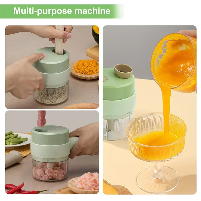 4in1 Electric Vegetable Cutter Handheld Garlic Chopper Set For Pepper Chili Onion Ginger Meat With Brush Kitchen Tools
