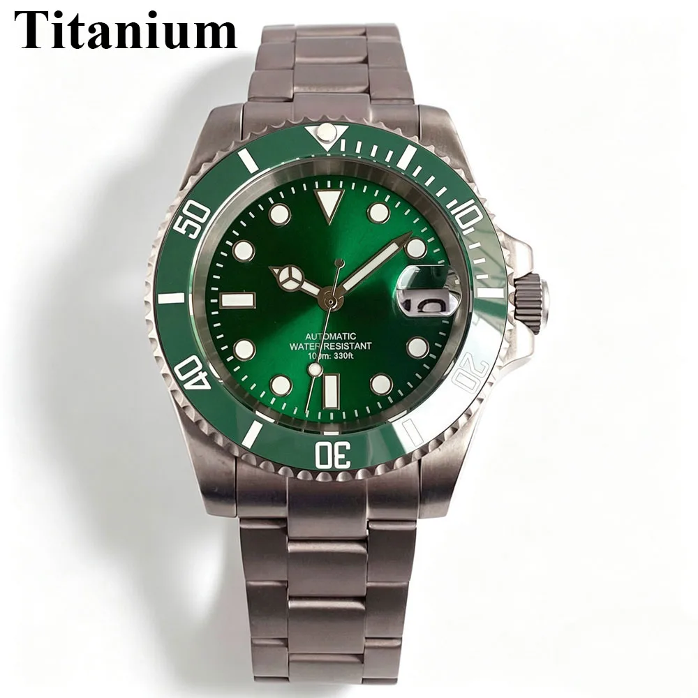 Solid Titanium 40mm Classic Diving Watch Sapphire Glass 200m Waterproof Sunburst Dial Lume Automatic NH35 Asia 2824 Men Watch