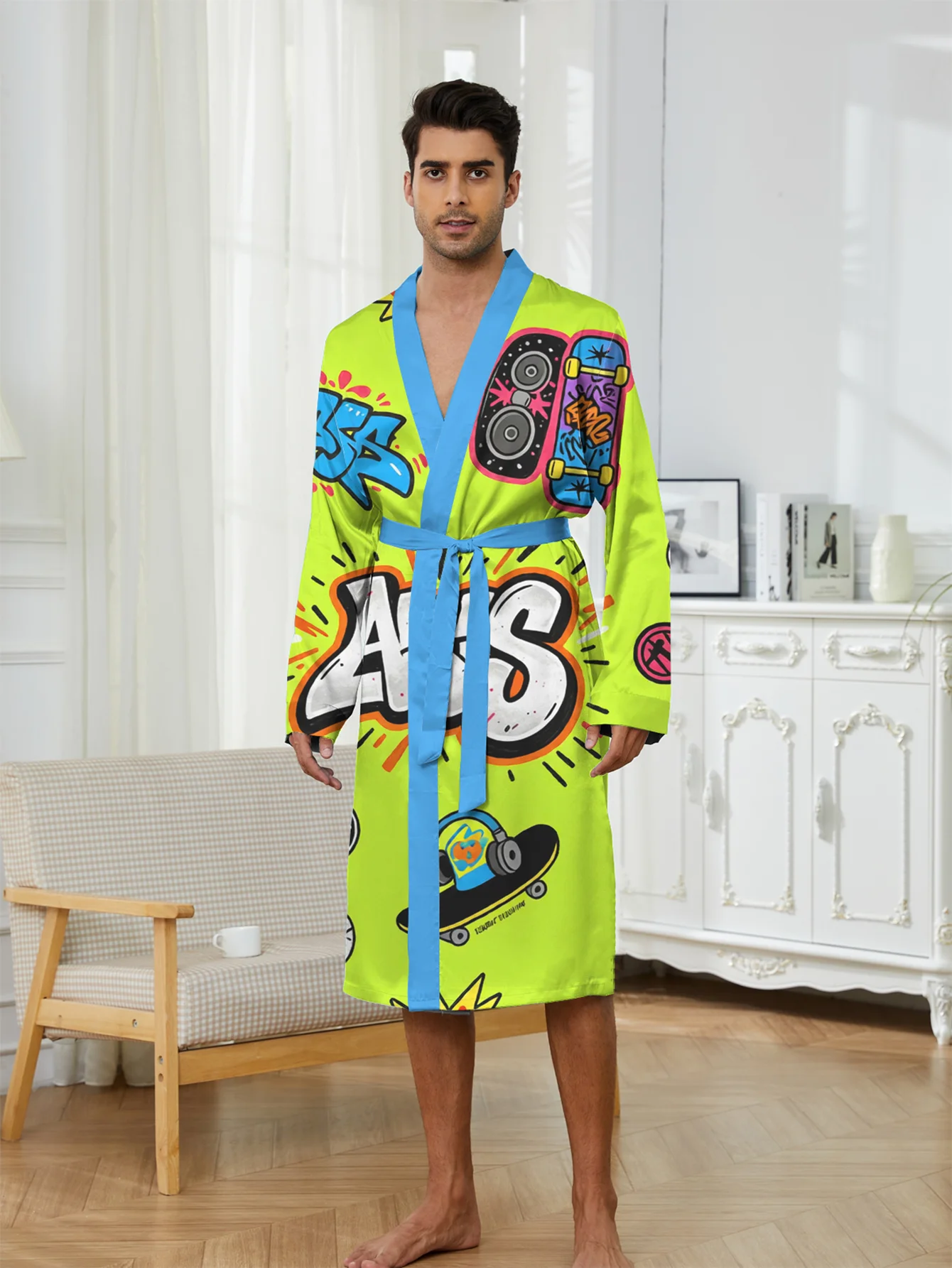 3D digital printing creative pattern home thin bathrobe, fast drying and non fading spring and autumn men's pajamas