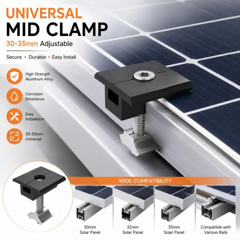 Solar Panel Mounting Clamp Heavy Duty Aluminum Anti-Rust Quick Installation for Rooftop Farm Solar Energy Projects