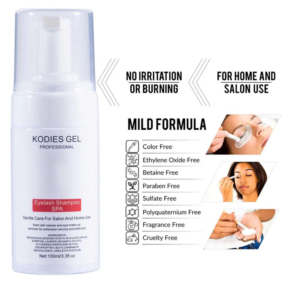 KODIES GEL Professional Lash Shampoo Mouse per Extension ciglia schiuma detergente Kit pennello 100ML innesto Eye Lash Remover Supply