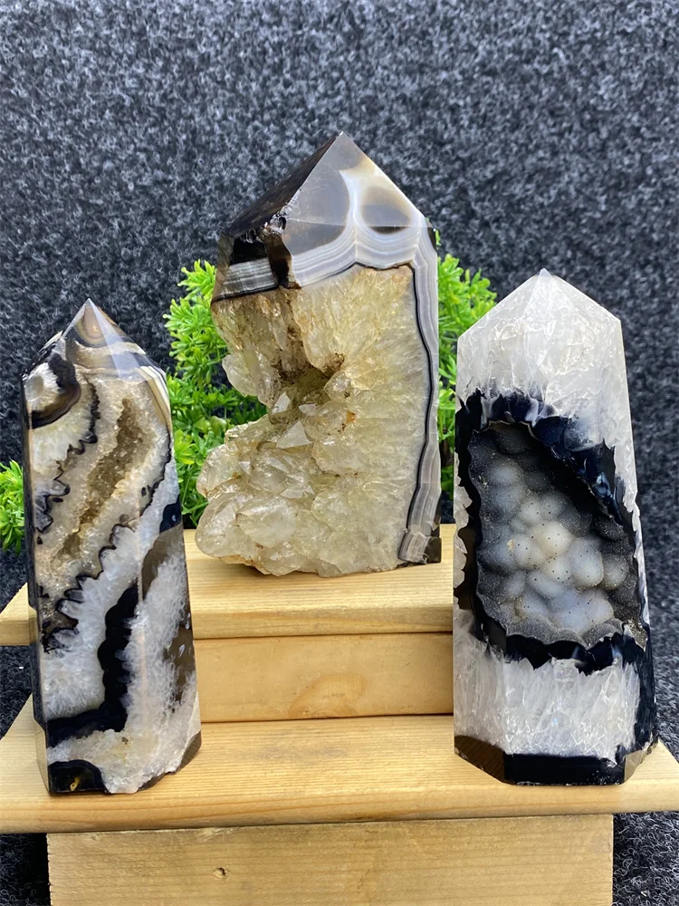 Natural Gemstone Black Onyx Group Geode Crystal Tower Reiki Healing Obelisk Feng Shui Home Decor Holiday Party Gift Witchcraft