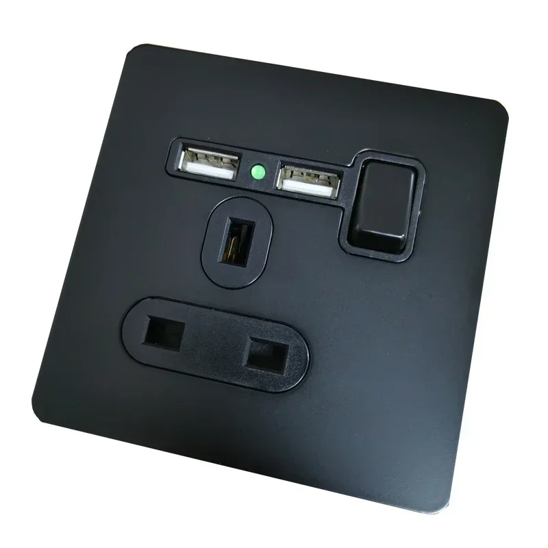 Wall Push Button Switch High-quality Matte Black Stainless Steel Panel 13A UK Socket for Home Improvement