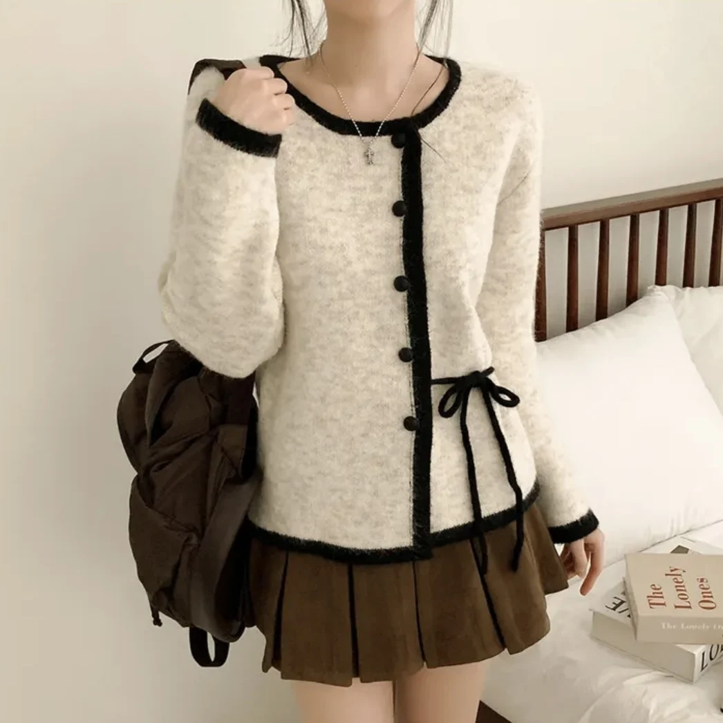 

Корейский стильный свободный вязаный кардиган, модная верхняя одежда, стройнящий топ, женская зимняя верхняя одежда