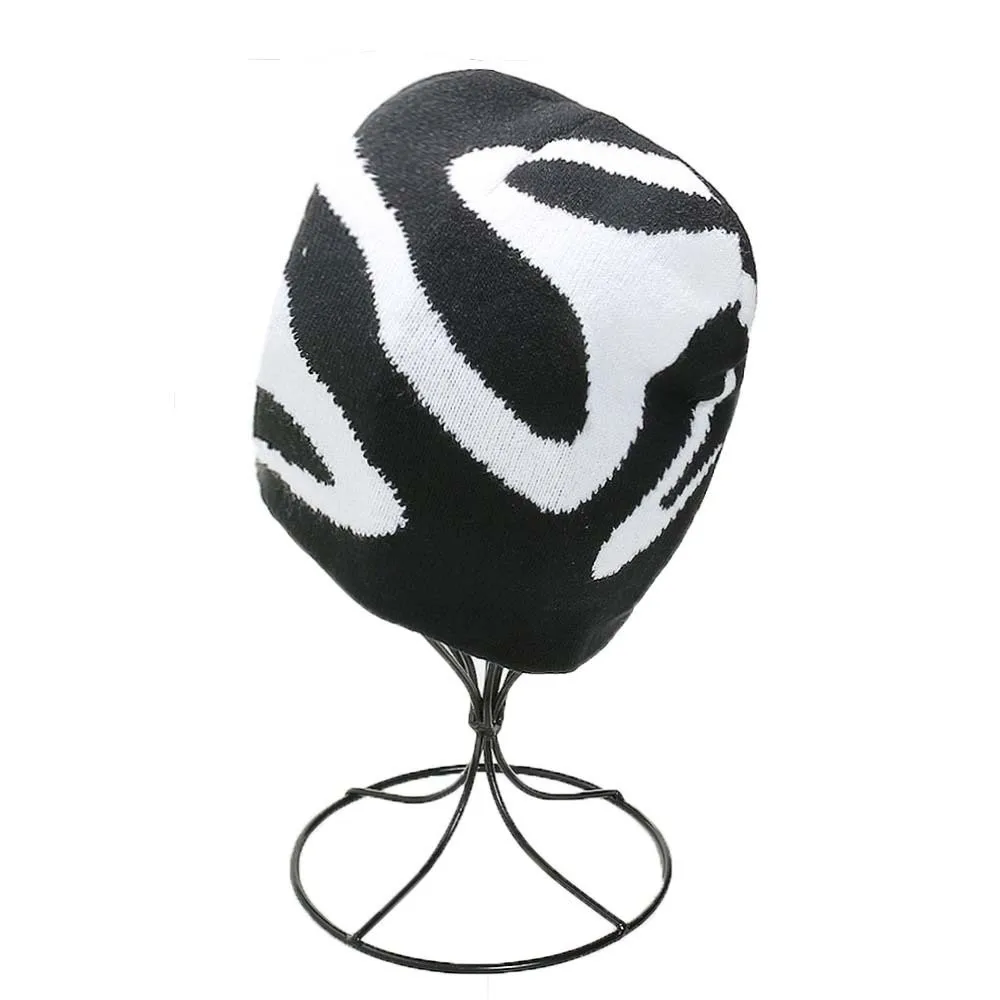 Fashion Elastic Y2K Knitted Hat Halloween Streetwear Black White Pullover Cap Dome All-match Brimless Beanie Cap Outdoor