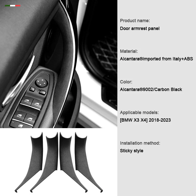 ل BMW X3 X4 G01 G02 2018 2019 2020 2021 2022 2023 إيطاليا الكانتارا تغطية اكسسوارات السيارات مقبض الباب الداخلي سحب غطاء لوحة #5
