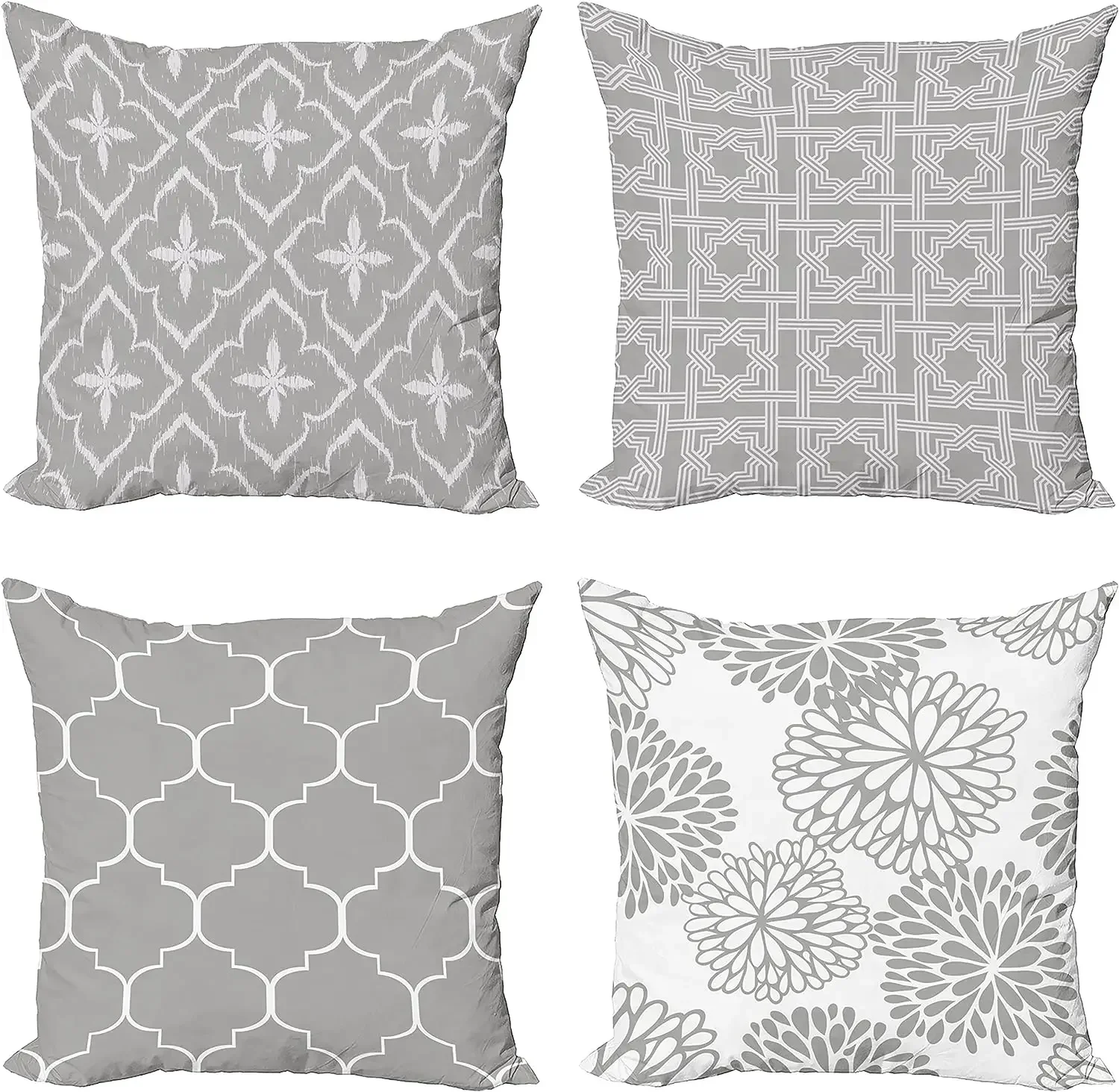 Retro Pillow Cover Grid Dahlia Pattern Printed Modern Gray and White Short Plush Cushion Cover 45x45 pillow case