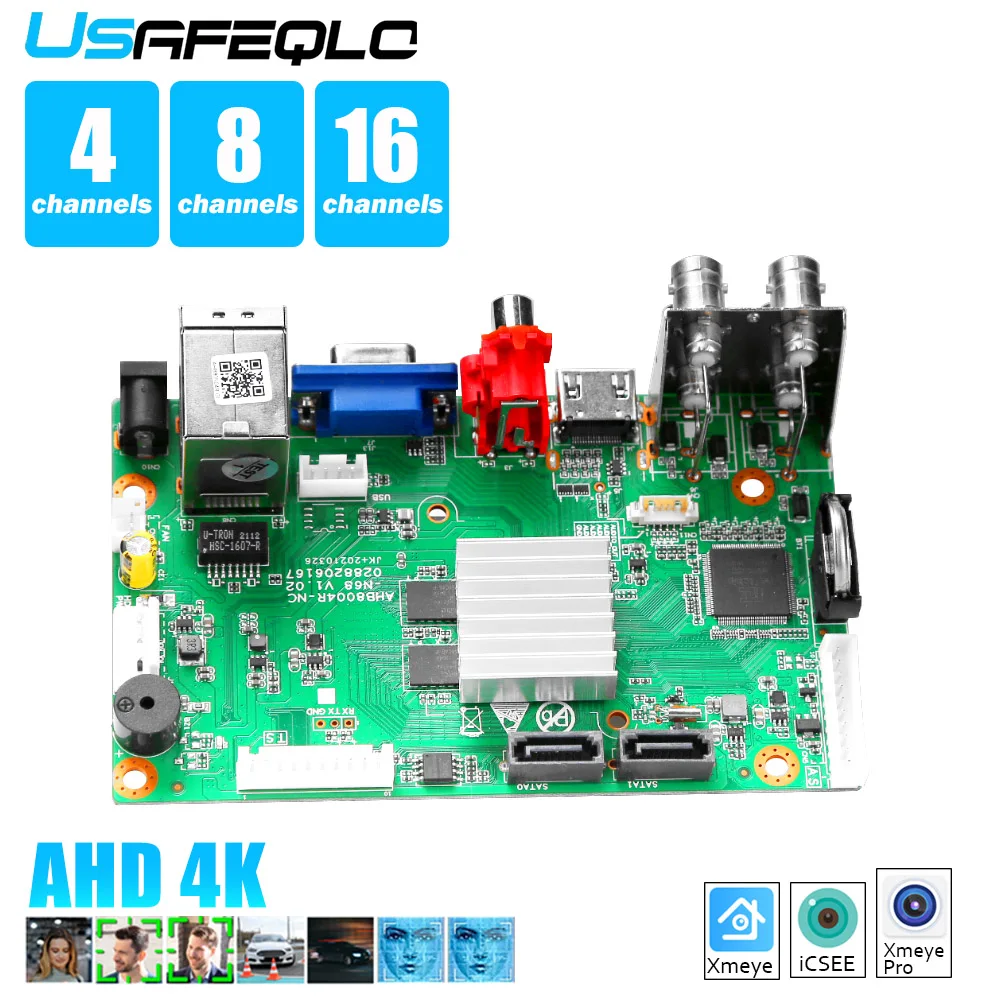 Gravador DVR AHD 4K 4CH 8CH 16CH, Gravador de Vídeo CCTV, Suporta Funções de Detecção de Rosto Humanoide e Veículos de 8MP e 5MP, P2P Cloud.
